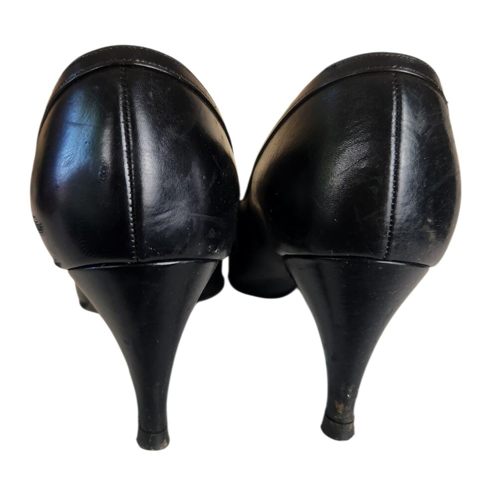Vtg 50s Anna Silvestri Black Kitten Heels 6.5 N Pointed Toe Bow Cut Out Classy - Picture 5 of 11
